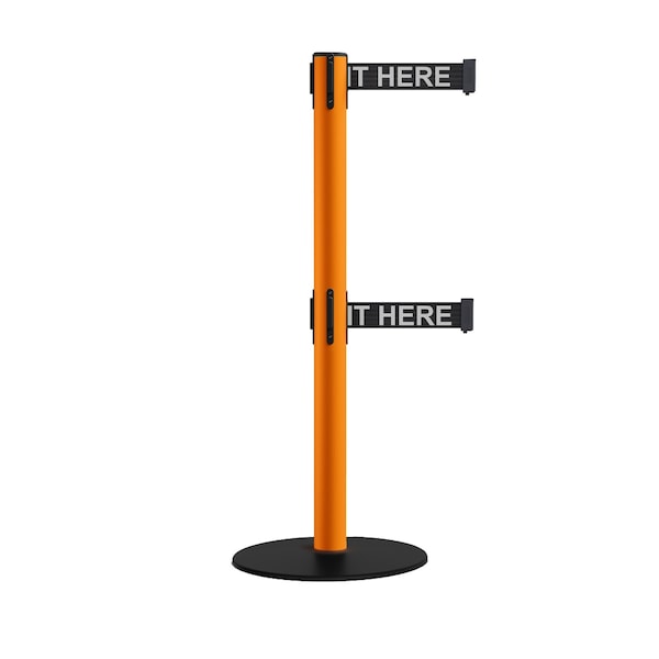 Montour Line Retractable Dbl Belt 2.5 Orange Post , Low Base, 11' Wait.Belt - S400D-OR-PLEAWBW-110