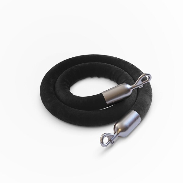 Montour Line Velvet Rope Black With Satin Stainless Snap Ends 10ft.Cotton Core - PVR150-100-BK-SE-SS
