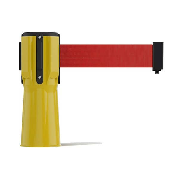 Montour Line Retractable Belt Barrier Cone Mount Yellow Case 11ft. Red Belt - CP100-YW-RD-110