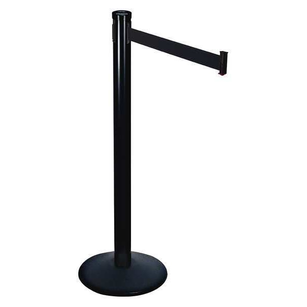 Retracta-Belt Barrier Post with Belt, Black, 10 ft Length, 40 in Post Height, No Legend, Black - 301BA-BK