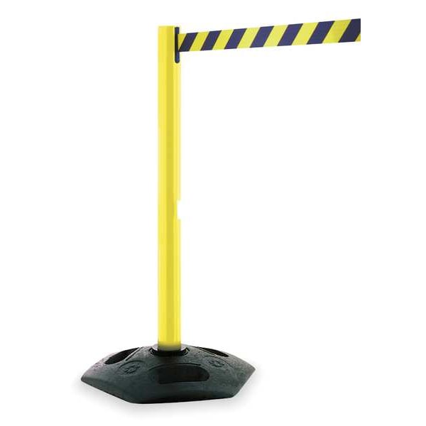 Tensabarrier Barrier Post with Belt, Black/Yellow, 7 1/2 ft Length, 38 in Post Height, No Legend - 886-35-STD-NO-D4X-C