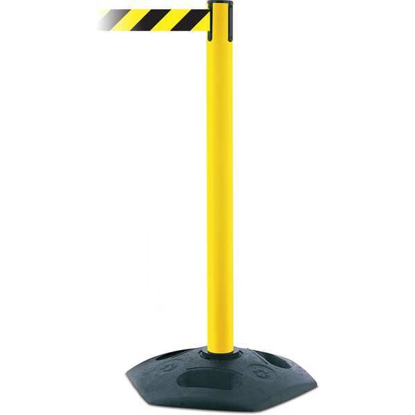 Tensabarrier Barrier Post with Belt, Black/Yellow, 7 1/2 ft Length, 38 in Post Height, No Legend - 886-35-STD-NO-D4X-C