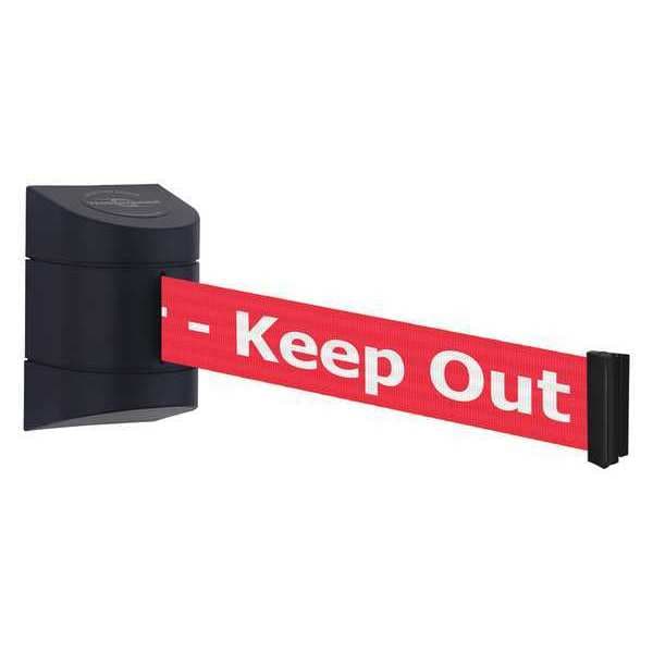 Tensabarrier Barrier Post with Belt, Black, 15 ft Length, 5-1/2" Post Height, Danger Keep Out, Unfinished - 897-15-S-33-NO-RHX-C