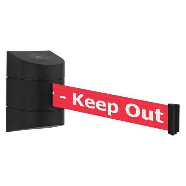 Tensabarrier Barrier Post with Belt, Black, 30 ft Length, 7-1/2" Post Height, Danger Keep Out, Unfinished - 897-30-S-33-NO-RHX-C