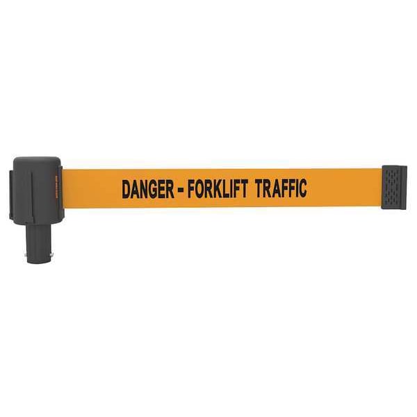 Banner Stakes Retractable Belt Head, Orange, 15 ft Length, Danger - Forklift Traffic, Matte - PL4062