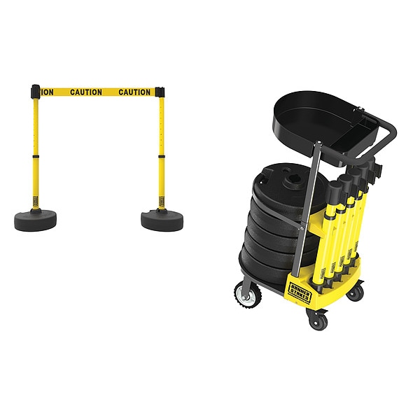Banner Stakes Belt Barrier System, 15 ft Length, 22 in to 42 in Post Height, Caution - PL4001T