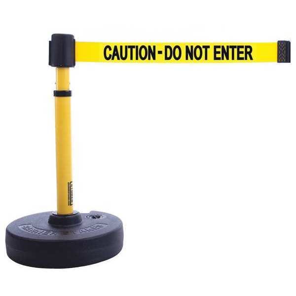 Banner Stakes Barrier Post with Belt, Yellow, 15 ft Length, 22 in to 42 in Adjustable Post Height - PL4085