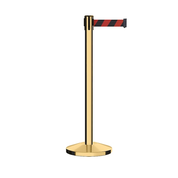 Montour Line Stanchion Belt Barrier Pol.Brass Post 7.5ftBlk/Rd Belt - ES400-PB-BRD-CCW-75