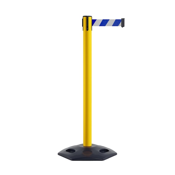 Montour Line Stanchion Belt Barrier Rubber Base Yellow Post 7.5ftBlu/Wh Belt - P400RB-YW-BWD-75