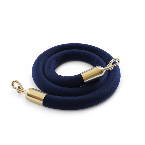Montour Line Naugahyde Rope Dark Blue With Pol.Brass Snap Ends 8ft.Cotton Core - PNR150-80-DB-SE-PB