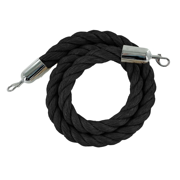 Montour Line Twisted Polyprop.Rope Black With Pol.Steel Snap Ends 8ft.Cotton Core - PPR150-80-BK-SE-PS