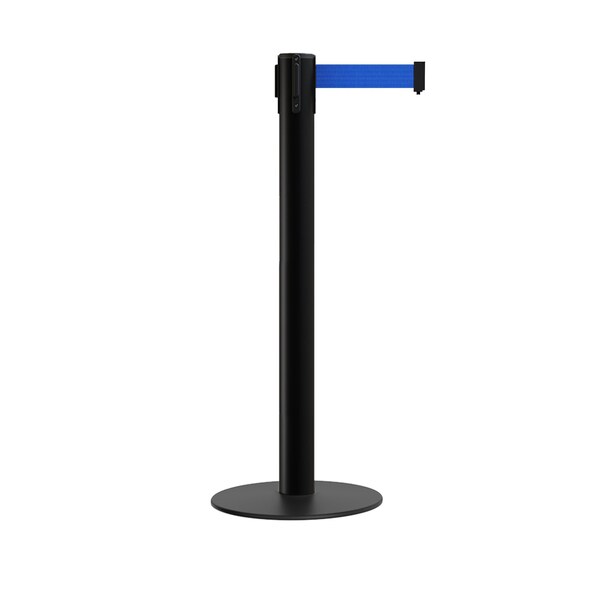 Montour Line Stanchion Belt Barrier Flat Base Black Post 16ft.Blue Belt - S660-BK-BL-160