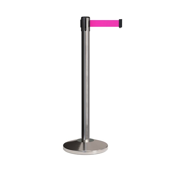 Montour Line Stanchion Belt Barrier Pol.Steel Post 7.5ftFl.Pnk Belt - ES400-PS-FPK-ML-75