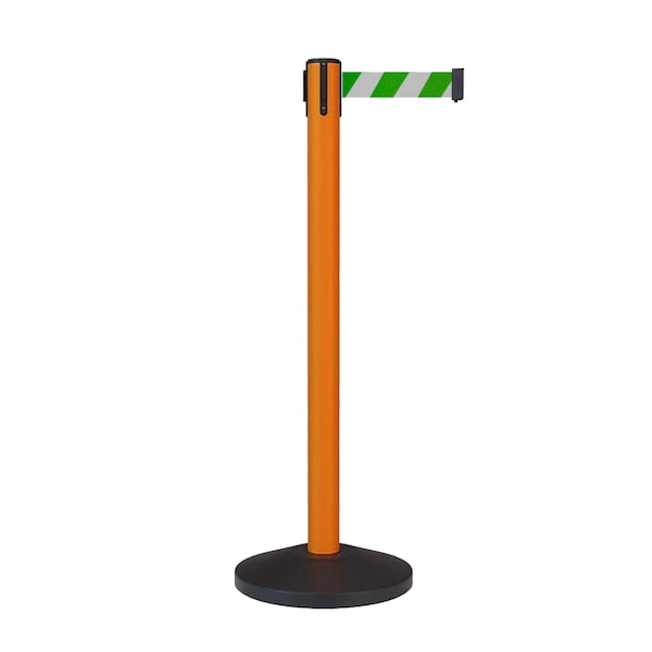 Montour Line Stanchion Belt Barrier Orange Post 13ft.Green/White Belt - ES400-OR-GWD-130