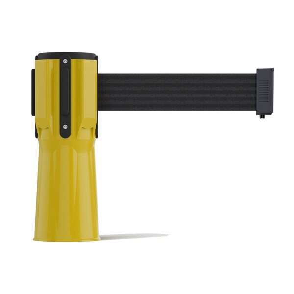 Montour Line Retractable Belt Barrier Cone Mount Yellow Case 7.5ftBlack Belt - CP100-YW-BK-75
