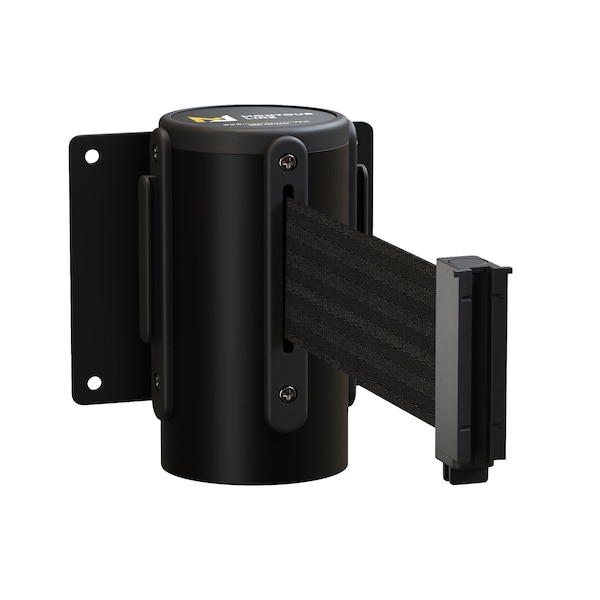 Montour Line Retractable Belt Barrier Wall Mount Black Case Fixed 14ft. Black Belt - MWM150-BK-BK-F-S-140