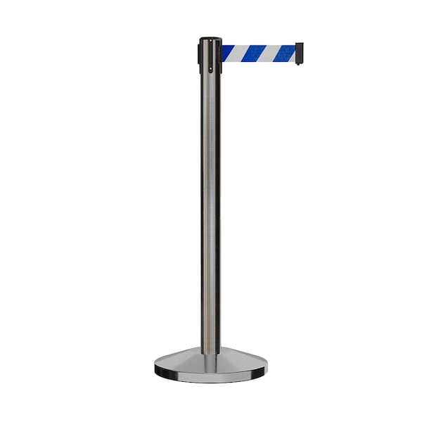 Montour Line Stanchion Belt Barrier Sat.Steel Post 9ft. Blu/Wh Belt - ES400-SS-BWD-ML-90