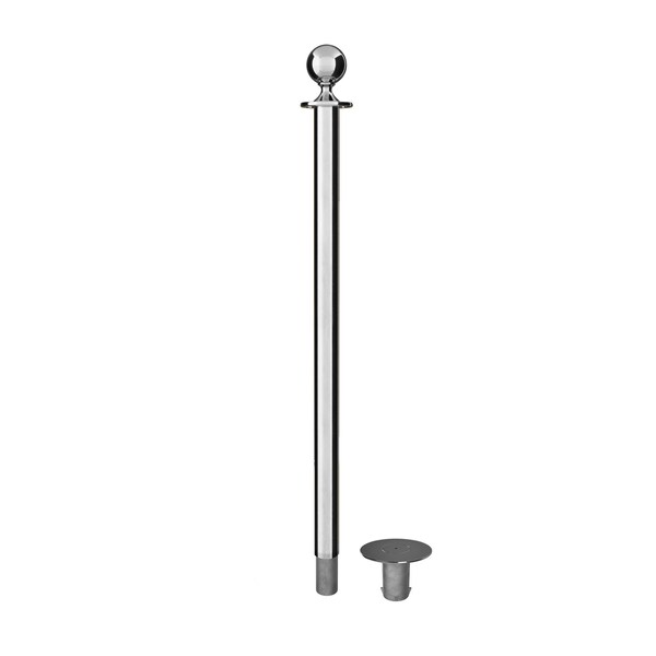 Montour Line Stanchion Post and Rope Removable Base Pol.Steel Post Ball Top - SP400R-BA-PS