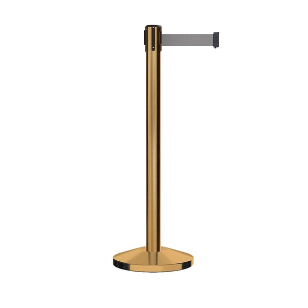 Montour Line Stanchion Belt Barrier Sat.Brass Post 13ft. Lt Gry Belt - ES400-SB-LGY-130