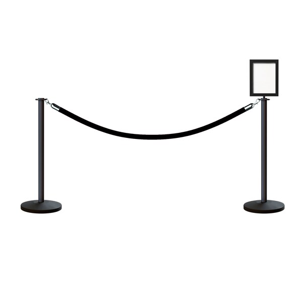 Montour Line Stanchion Post and Rope Kit Black, 2FlatTop 1Blk Rope 8.5x11V Sign - 2BKFLTAP8511VPVRBKPS