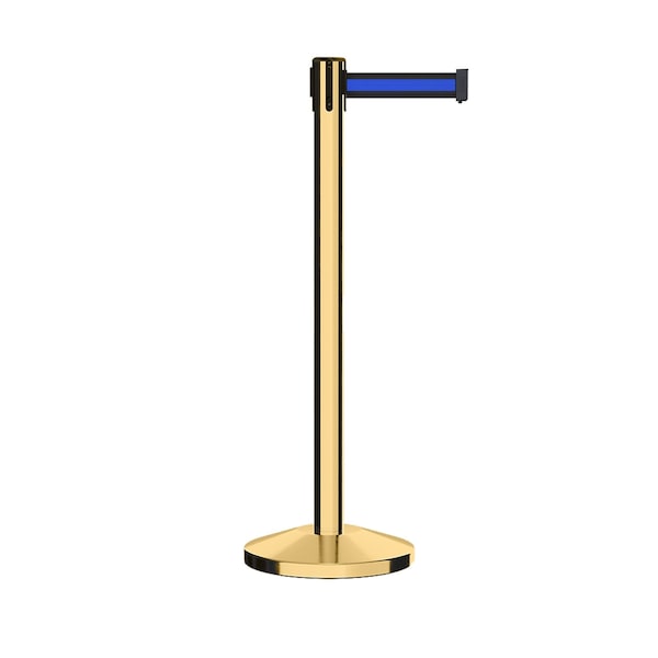 Montour Line Stanchion Belt Barrier Pol.Brass Post 13ft. Bk/Bl Belt - ES400-PB-BBH-130