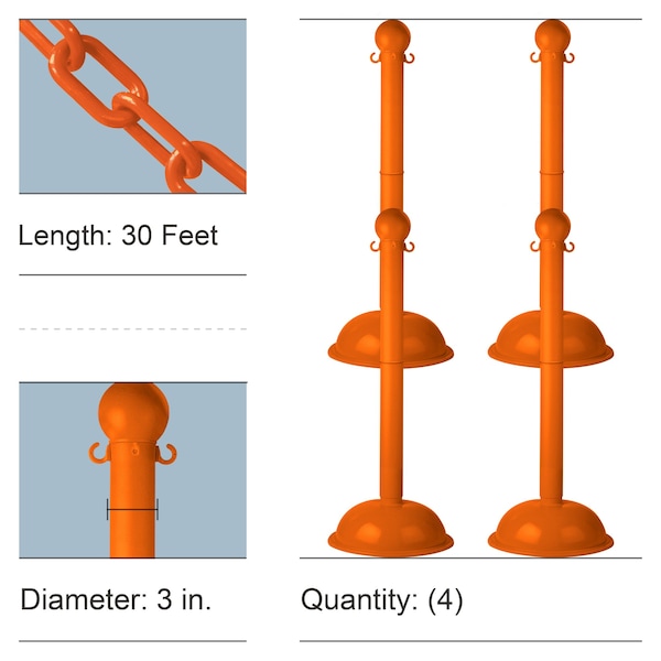 Mr. Chain Safety Orange Heavy Duty Stowable Stanchion and Chain Kit - 73612-4