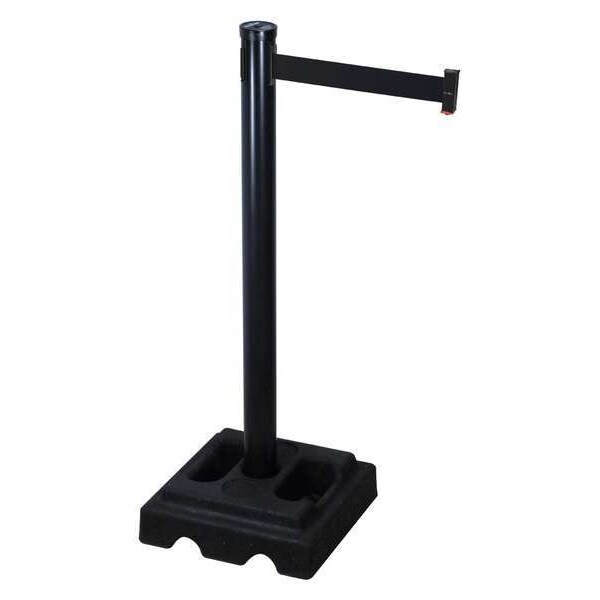 Retracta-Belt Barrier Post with Belt, Black, 10 ft Length, 40 in Post Height, No Legend, Black - 302BA-BK