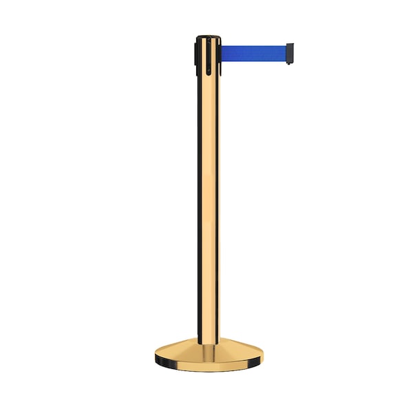 Montour Line Stanchion Belt Barrier Pol.Brass Post 16ft. Blue Belt - ES660-PB-BL-160