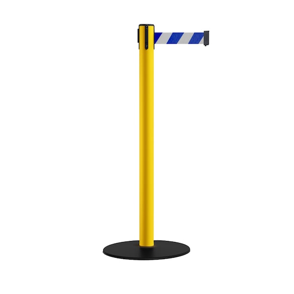 Montour Line Retr. Belt Stanchion, Low Base, 2.5in YLW Post  11' Blu/Wh Belt - S400-YW-BWD-110