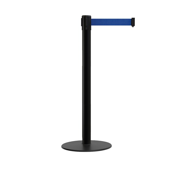 Montour Line Stanchion Belt Barrier Flat Base Black Post 7.5 ft. Dark Blue Belt - S400-BK-DBL-75