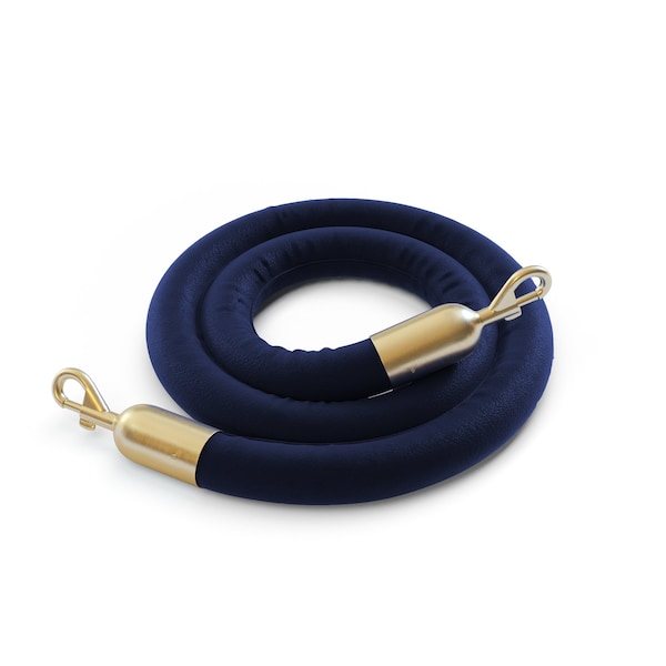 Montour Line Naugahyde Rope Dark Blue With Satin Brass Snap Ends 10ft.Cotton Core - PNR150-100-DB-SE-SB
