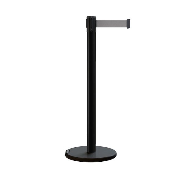 Montour Line Retractable Belt Rolling Stanchion, 2.5ft Black Post  9ft. Lt Gry Belt - P400RL-BK-LGY-90