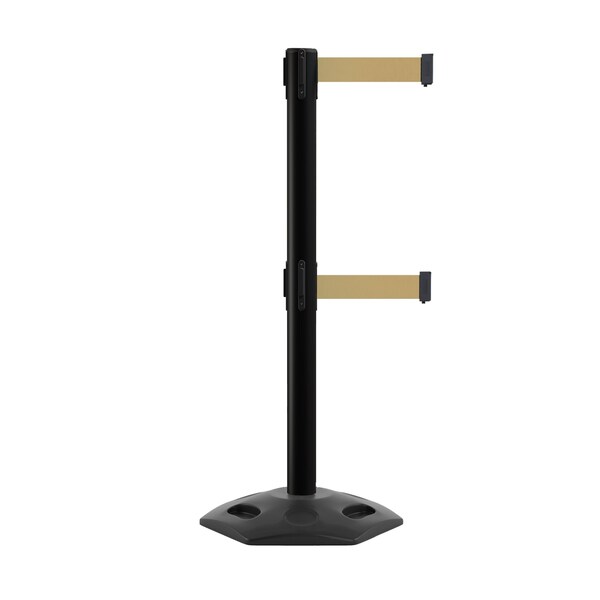 Montour Line Stanchion Dual Belt Barr. Rubber Base Black Post 11ft.Lt BrwnBelt - P400DRB-BK-LBN-110