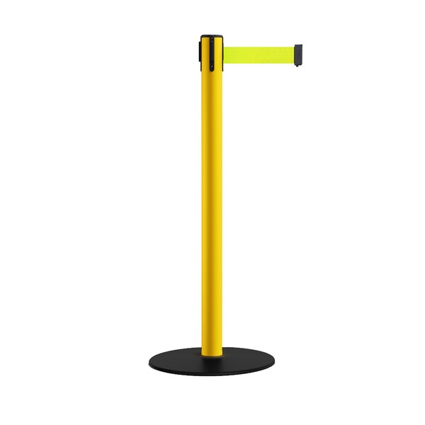 Montour Line Retr. Belt Stanchion, Low Base, 2.5in YLW Post  9' Fl.Yel Belt - S400-YW-FYW-90