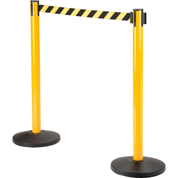 Global Industrial Retractable Belt Barrier, 40 Yellow Post, 11' Black/Yellow Belt - 708417YB