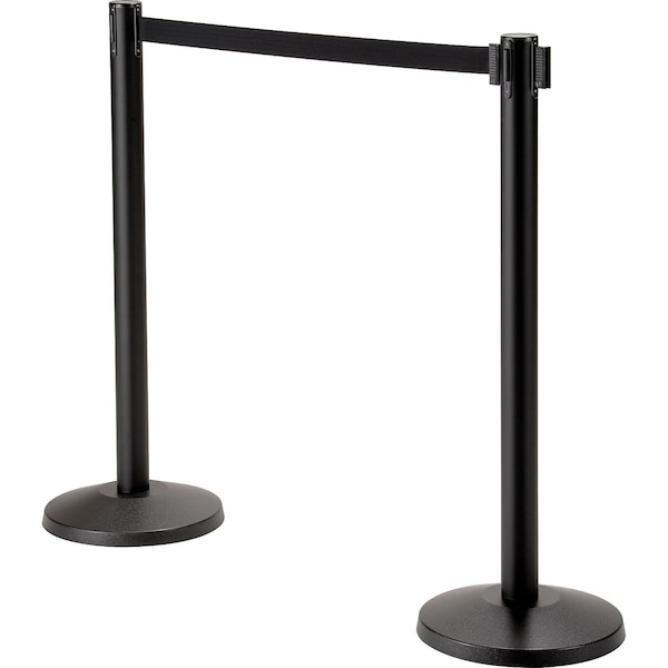 Global Industrial Retractable Belt Barrier, 40 Black Post, 10' Black Belt - 708416BK