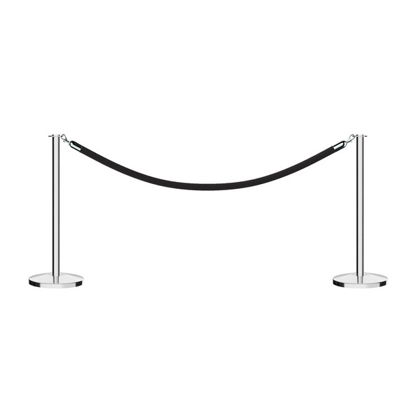 Montour Line Stanchion Post and Rope Kit Pol.Steel, 2 Flat Top 1 Black Rope - 2-PS-FL-1-ER-BK-PS