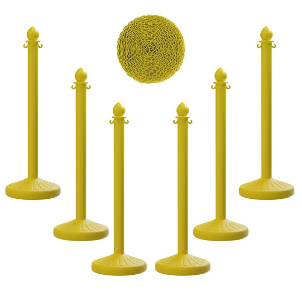 Montour Line Yellow Plastic Stanchion (6 pack), 2.5 in Diameter, and 50 Ft of Chain - PLS-YW-25-6-50