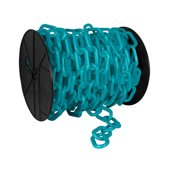 Mr. Chain 3" x 60' Turquoise Plastic Safety Chain - Reel - 80156