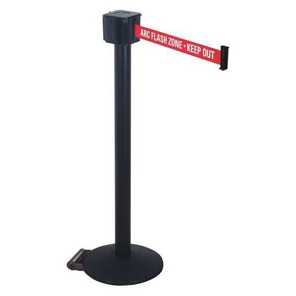 Retracta-Belt Barrier Post with Belt, Black, 30 ft Length, 40 in Post Height, ARC Flash Zone - Keep Out, Black - PM412-30BA-ARC