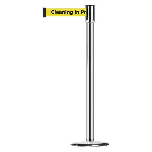 Tensabarrier Barrier Post with Belt, Satin Brass, 13 ft Length, 38 in Post Height, Cleaning in Progress - 890U-1P-1P-1P-MAX-NO-YCX-C