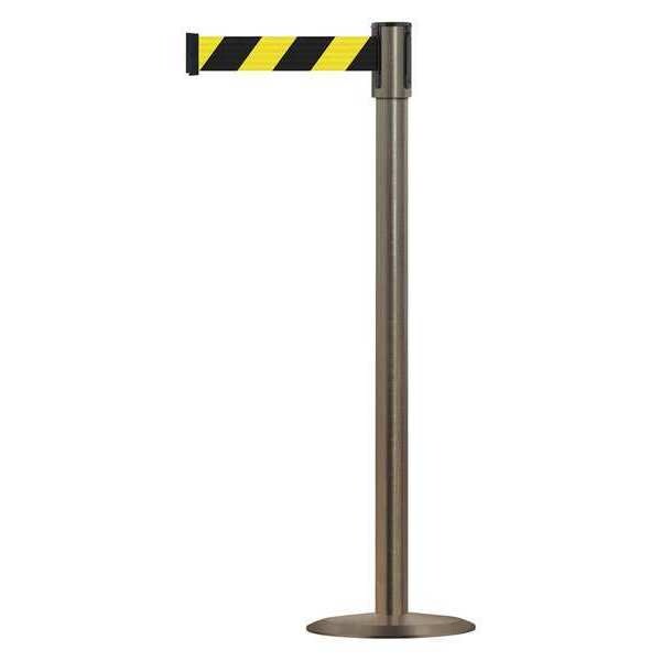 Tensabarrier Barrier Post with Belt, Satin Stainless Steel, 13 ft Length, 38 in Post Height, No Legend - 890U-3S-3S-3S-MAX-NO-D4X-C