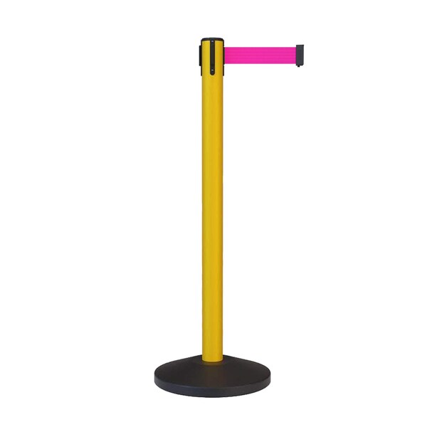 Montour Line Stanchion Belt Barrier Yellow Post 13ft.Fl. Pink Belt - ES400-YW-FPK-130