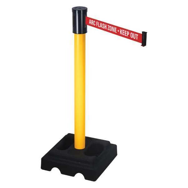 Retracta-Belt Barrier Post with Belt, Yellow, 15 ft Length, 40 in Post Height, Authorized Access Only, Yellow - 322PYW-ARC