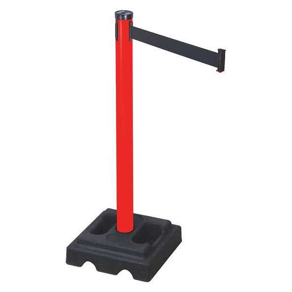 Retracta-Belt Barrier Post with Belt, Red, 10 ft Length, 40 in Post Height, Red - 302PRD-BK