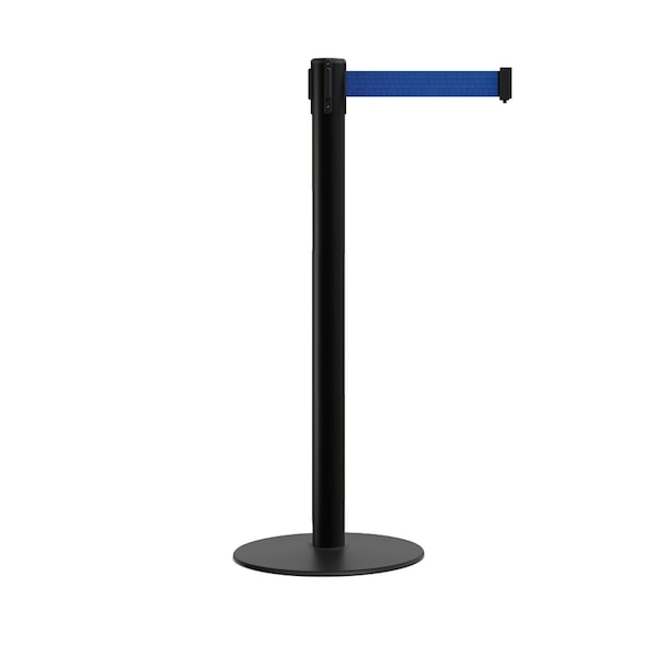Montour Line Stanchion Belt Barrier Flat Base Black Post 9 ft. Dark Blue Belt - S400-BK-DBL-90