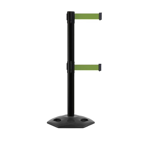 Montour Line Stanchion Dual Belt Barr. Rubber Base Black Post 9ft.Olive Belt - P400DRB-BK-OL-90