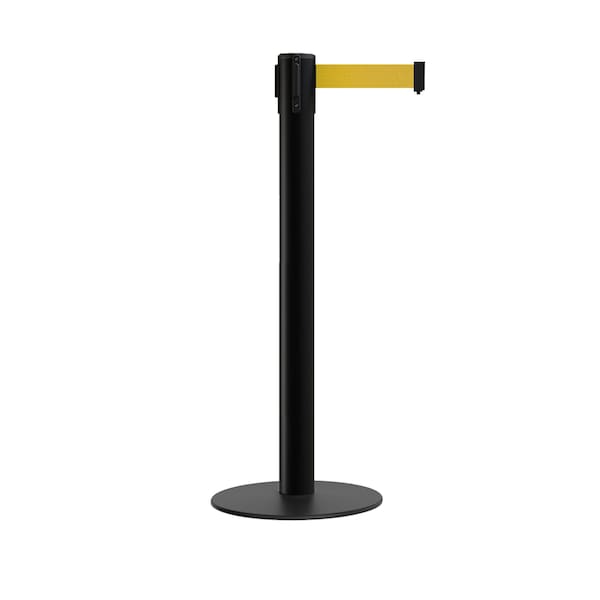 Montour Line Stanchion Belt Barrier Flat Base Black Post 14ft.Yellow Belt - S660-BK-YW-140