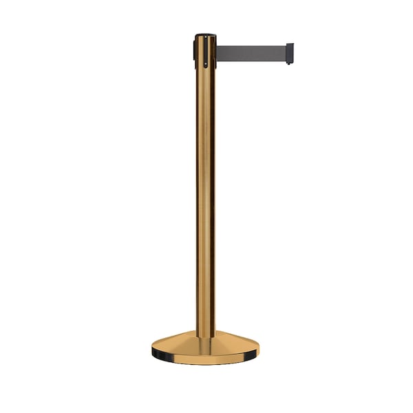 Montour Line Stanchion Belt Barrier Sat.Brass Post 9ft. Dk Gry Belt - ES400-SB-DGY-ML-90