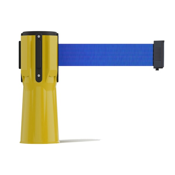 Montour Line Retractable Belt Barrier Cone Mount Yellow Case 11ft. Blue Belt - CP100-YW-BL-110
